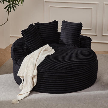 55'' Oversized Round Boneless Chair, Cozy Corduroy Cloud Chair with 3 Pillows, Deep Seat Chaise Lounge Chair Indoor