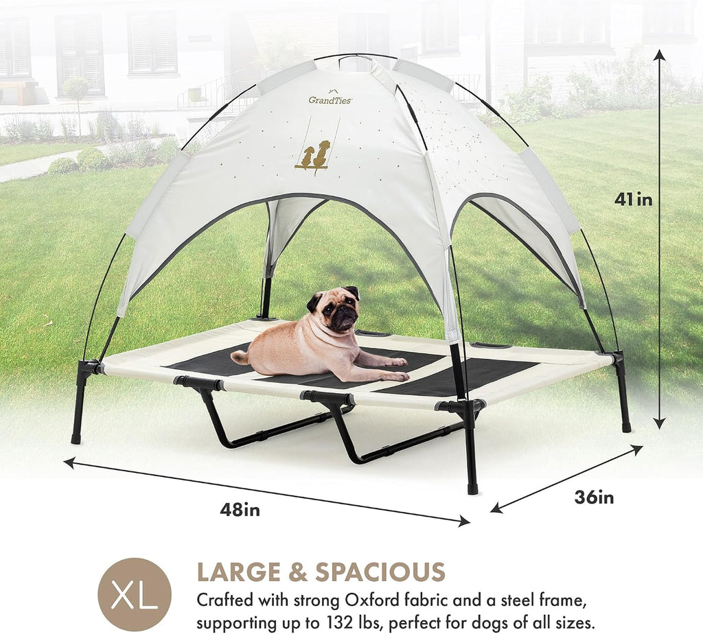 Cooling Elevated Dog Bed with Canopy - XL Portable Pet Cot for Outdoor & Indoor Use - Waterproof Removable Shade