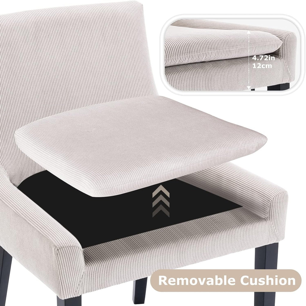 Modern Dining Chairs Set of 2, Upholstered Corduroy Accent Side Leisure Chairs with Mid Back and Wood Legs for