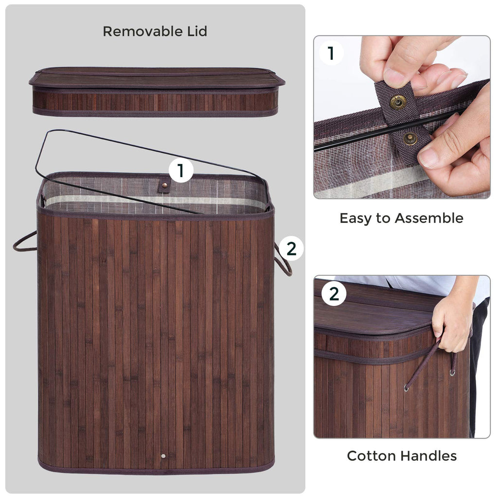 Bamboo Laundry Hamper with Lid, 100L, with Handles
