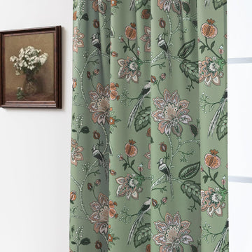 Green and White Curtains 96 Inches Long 2 Panel Set for Bay Window,70% Blackout Eclectic Art Nouveau Print Floral