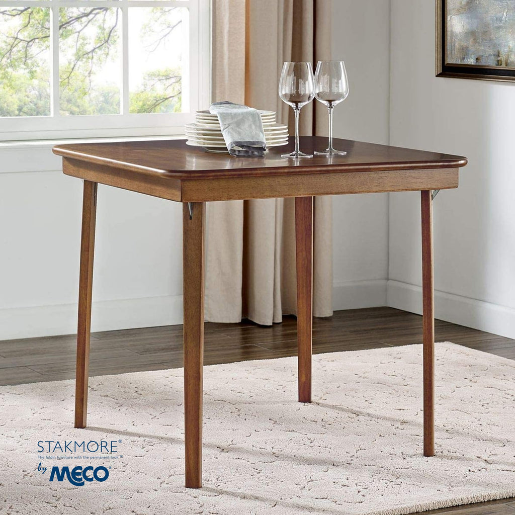 Classic Straight Edge Square Wood Folding Table, 32 in, Cherry