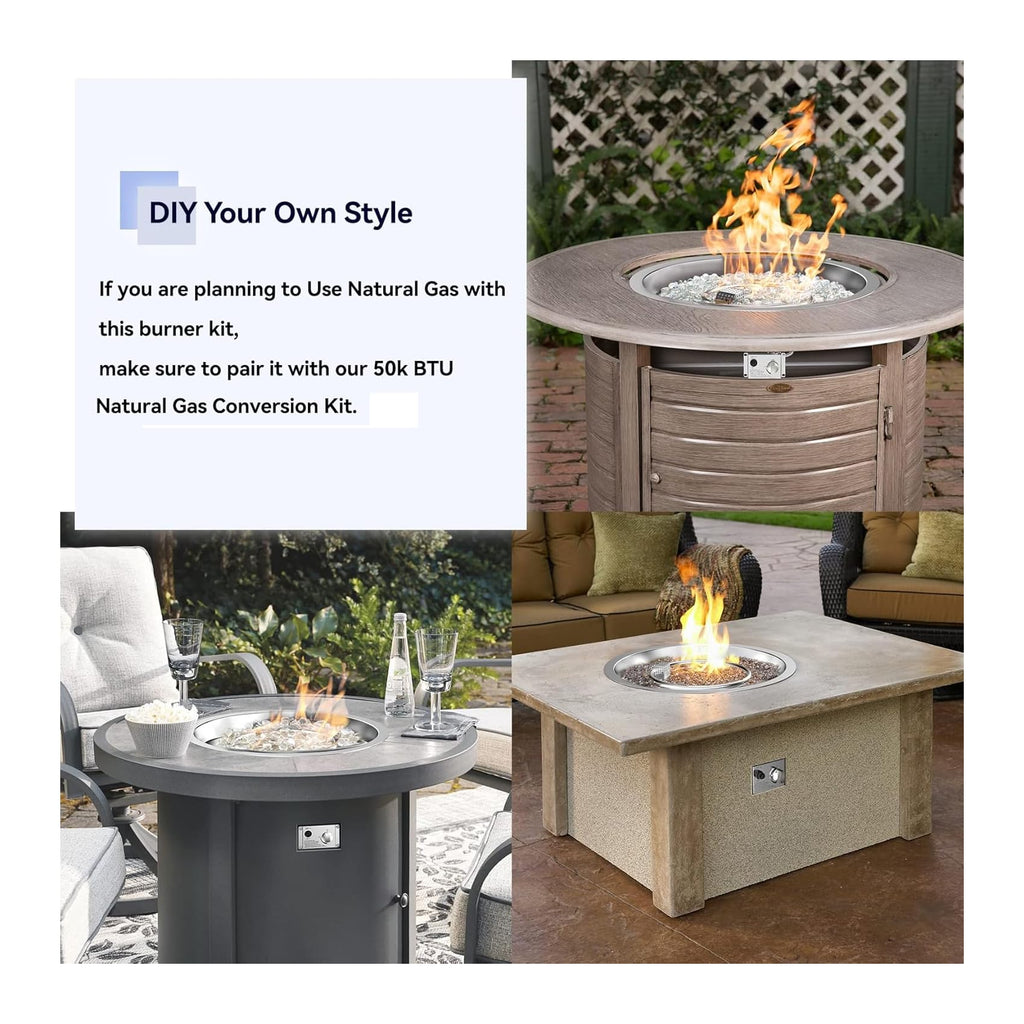 19-inch Round Stainless Steel Drop-in Fire Pit Burner Kit