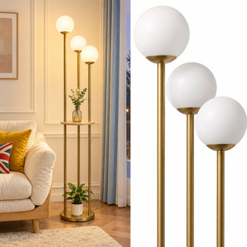 3 Globe Mid Century Modern Floor Lamp with Shelves