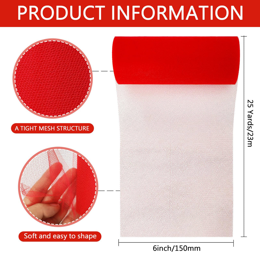 Red Tulle Fabric 6" x25Y Sheer Netting for Tutu Wedding Crafts