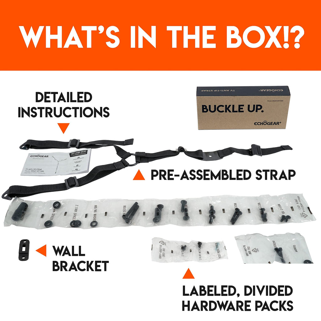 TV Safety Straps for Big TVs - Heavy-Duty Anti-Tip Anchors for TVs Up to 90" - Secure to Wall or Furniture