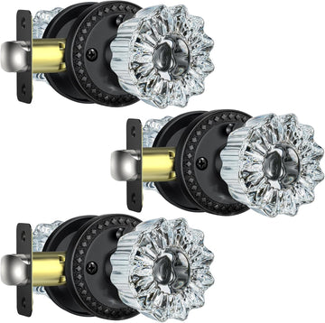 Glass Door Knobs, Matte Black Door Knobs Interior, 3 Pack