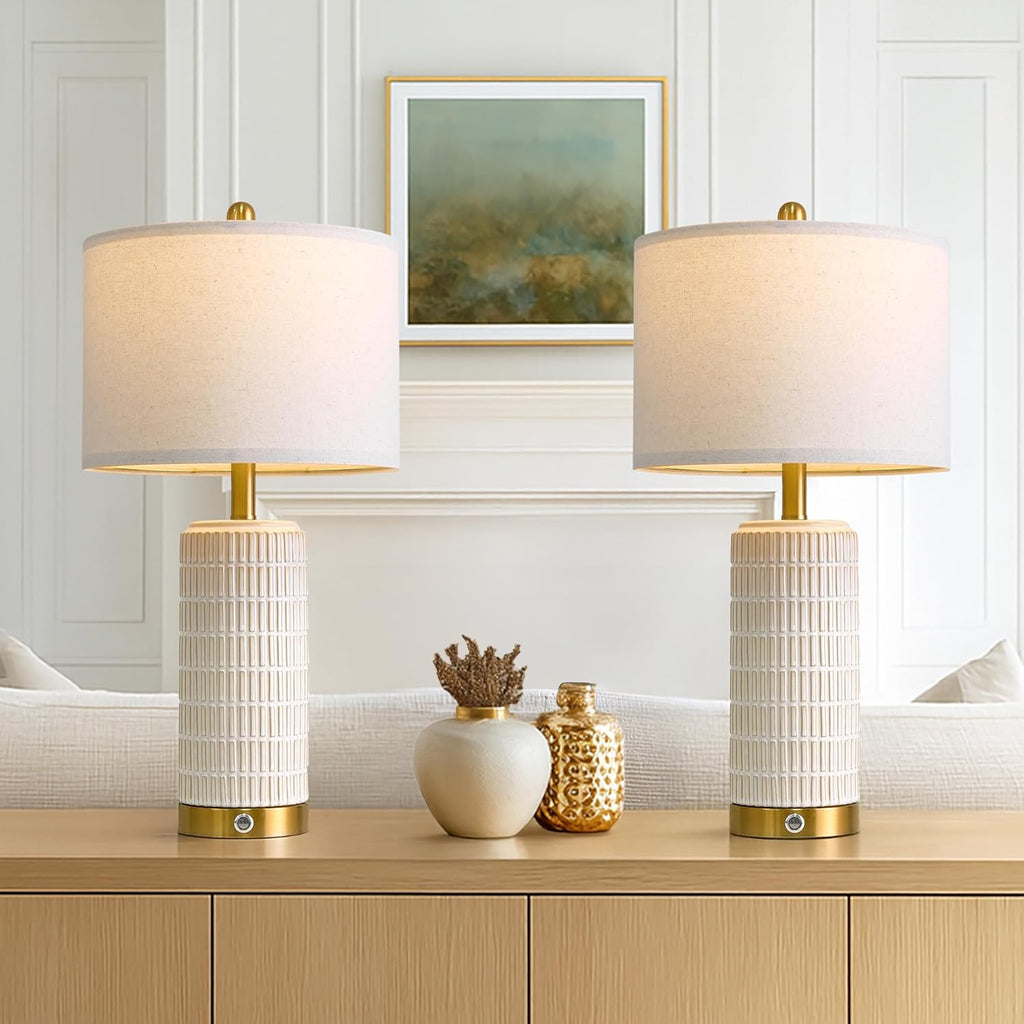 Touch Bedside Table Lamps with USB Ports Living Room, 25'' Dimmable Nightstand Touch Lamps