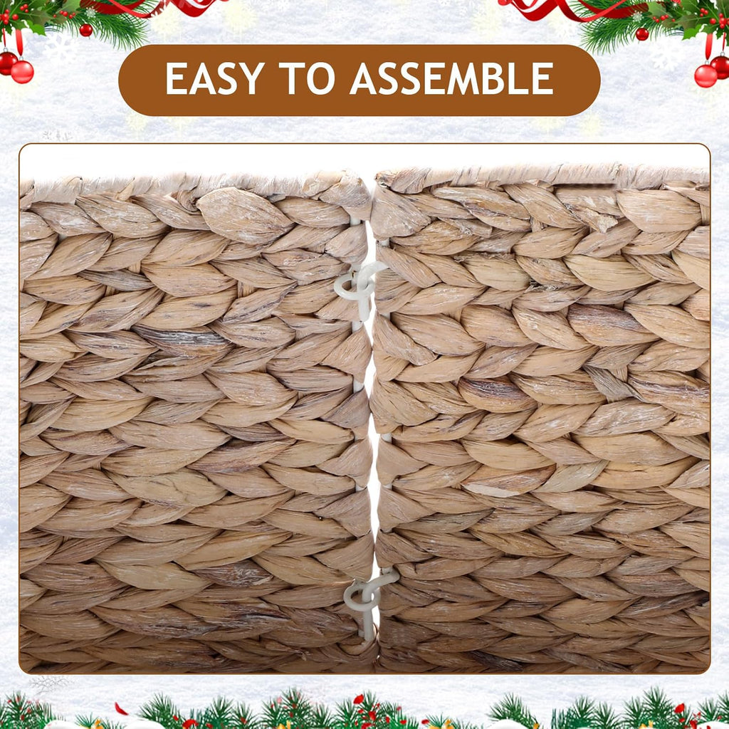 Christmas Tree Collar Woven Wicker Farmhouse Rustic Tree Skirt Basket Ring for Christmas Decorations(White,24 Inches)