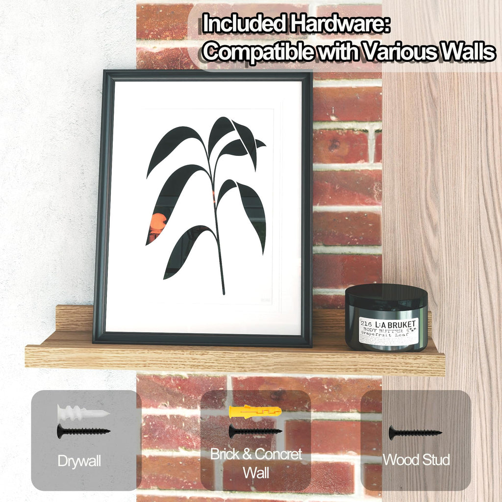 Oak Floating Shelves for Wall Decor, 14 in Shelf with Lip Set of 2
