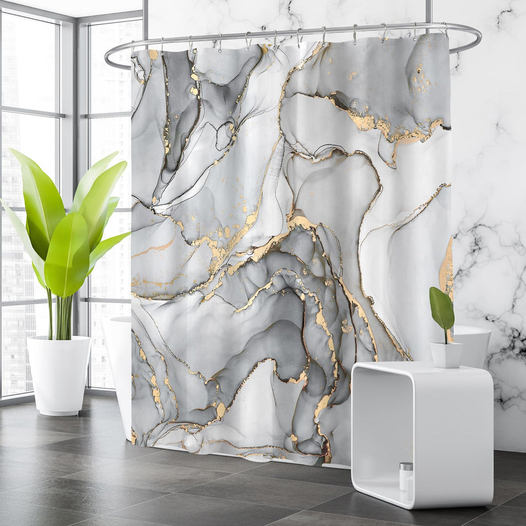 Small Stall Shower Curtain 36 x 72 Inch, Half Narrow Abstract Marble Decor