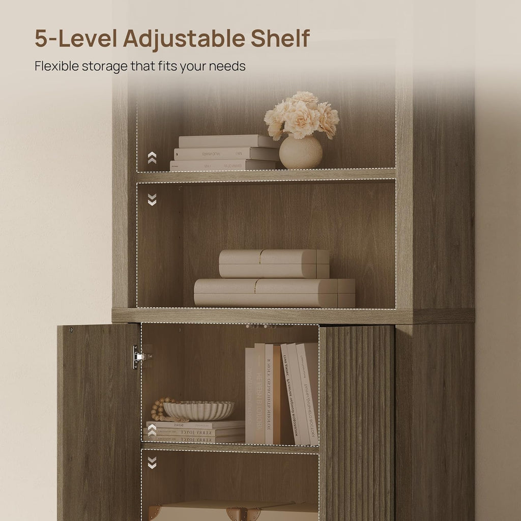 Book Shelf Arched Cabinet 82" Tall Bookcase with Doors 5 Tier Book Shelves with Storage Large Bookshelves Wide