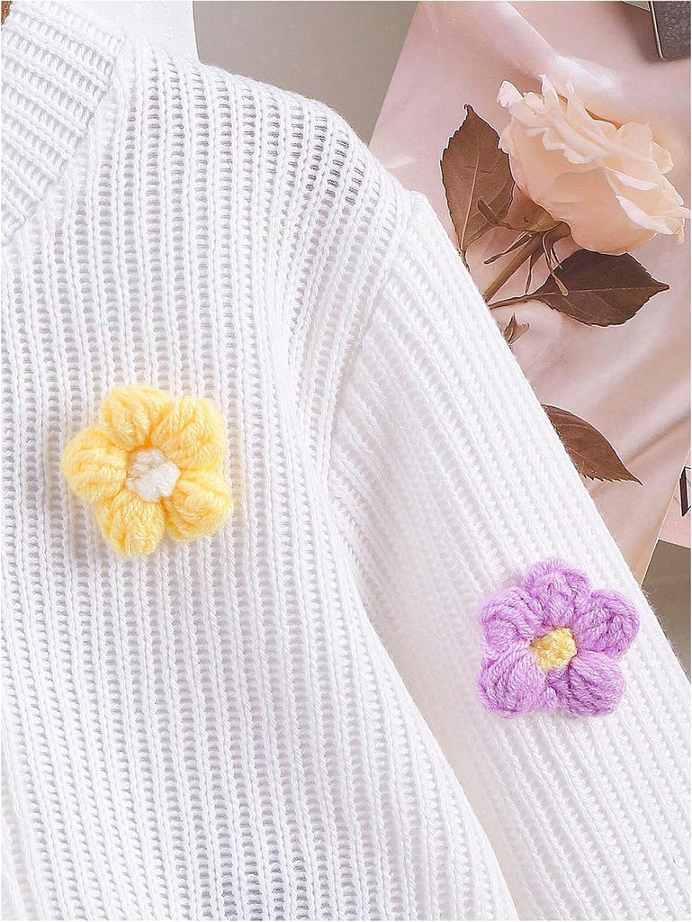 Toddler Girl's 2 Piece Outfits 3D Flower Button Down Cardigan and Pleated Aline Skirts Set