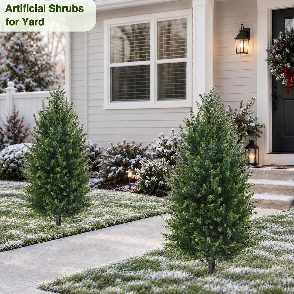 3FT Artificial Topiary Cedar Trees, Realistic 2 Set Outdoor Christmas Trees