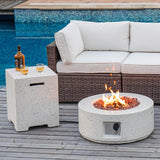 2-Piece Outdoor Propane Fire Pit Table Set w Tank Table, 28" Terrazzo Round Fire Table (Certified, 40,000 BTU) w 16" Tank Cover Side Table 20lb - Image 2