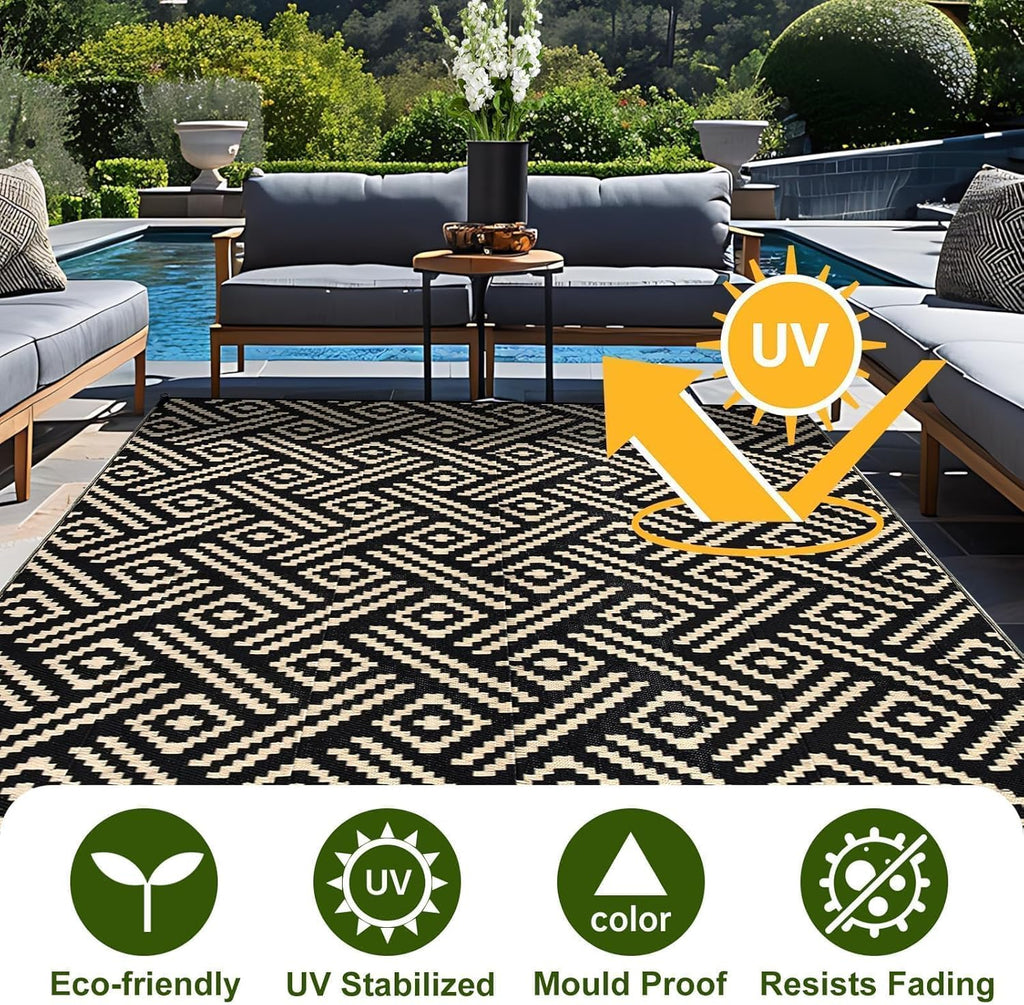 Outdoor Rug 9x12 Patio Waterproof, Large Outdoor Plastic Straw Rug, Reversible Out Door Carpet Campi