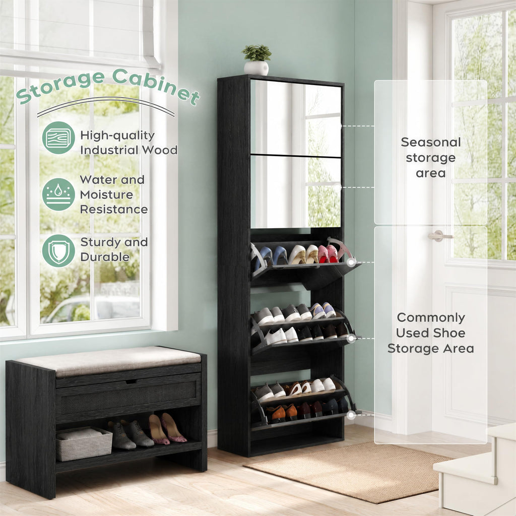 Mirror Shoe Cabinet with 5 Flip Drawers, Shoe Rack Storage Organizer, Entryway Shoe Cabinet for Front Door, Hallway