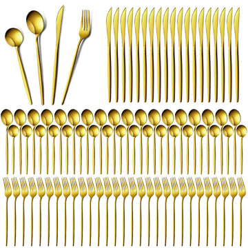 400 Pcs Gold Stainless Steel Silverware Flatware Set for 100 Guest