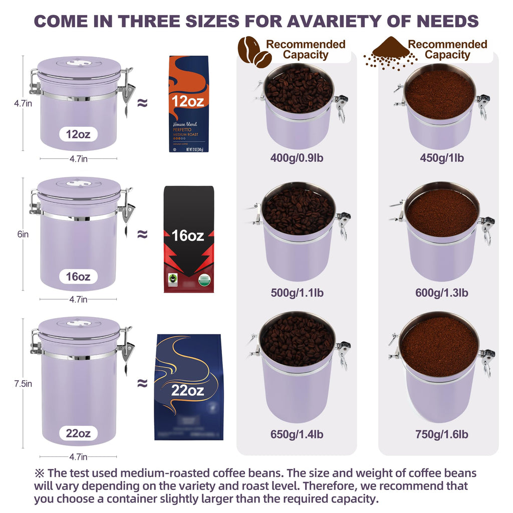Coffee Canister Airtight, Stainless Steel Bean Storage Container with Date Tracker & Scoop, Grounds Sugar Flour Tea