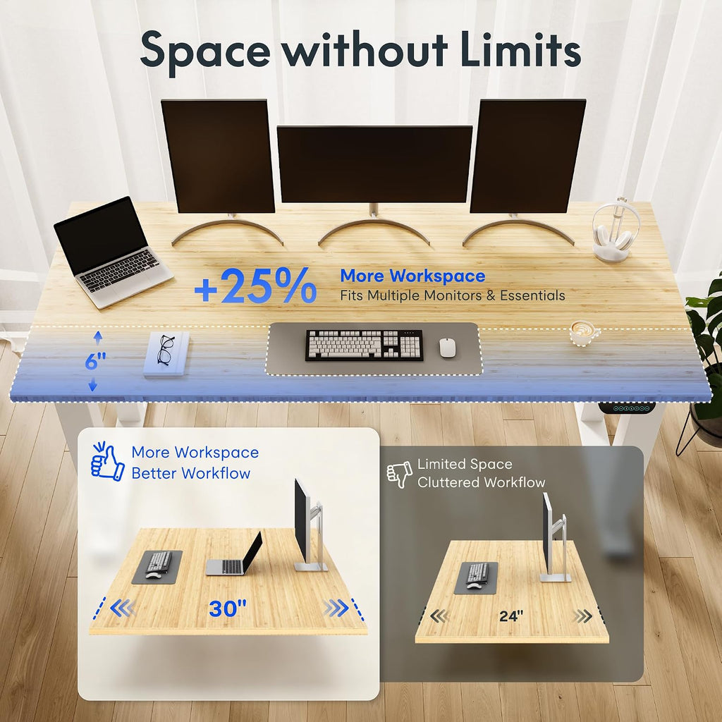 E6Q Premium 4-Leg Standing Desk, 72"x30", Dark | Heavy-Duty 540lbs, Solid Bamboo, Dual Motor, 3-Stage Legs