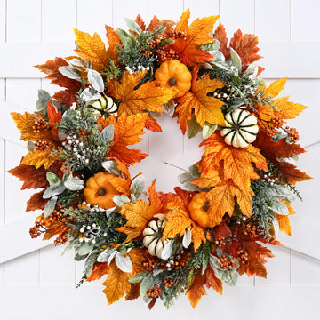 24 Inch Large Fall Pumpkin Wreath for Front Door
