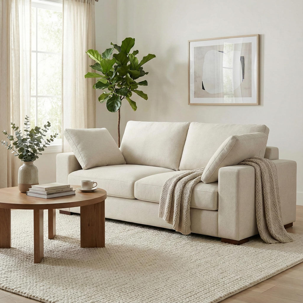 Charlie 78" Wide Performance Fabric 2-Seater Sofa in Cream