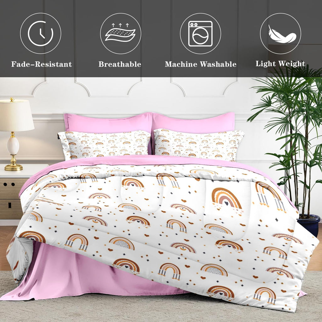 King Comforter Set with Sheets, 7 Pieces Boho Rainbow Bedding