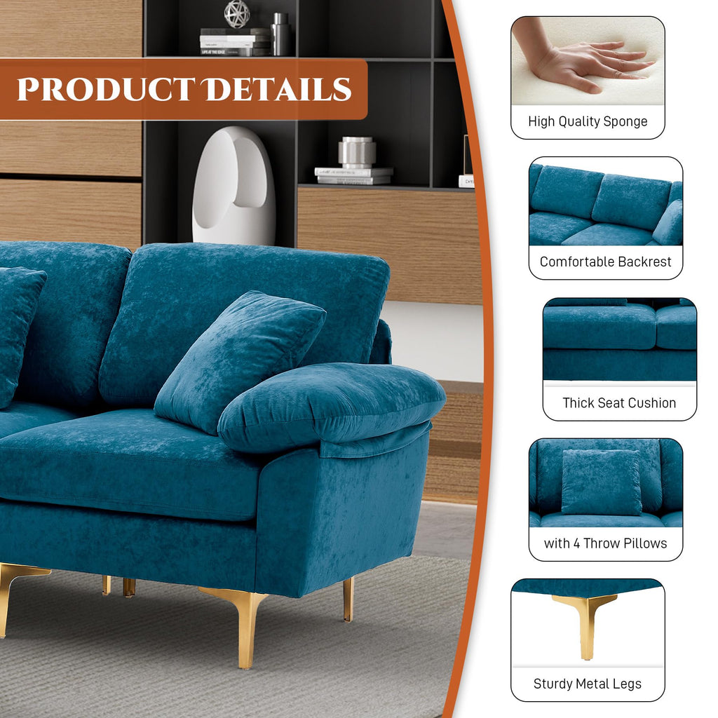 114" U-Shaped Modular Sectional Sofa, Blue
