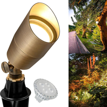 Solid Brass Low Voltage Compact Spotlight, 12V AC/DC Waterproof Outdoor Landscape Spot Lights Trees Garden Yard Lawn