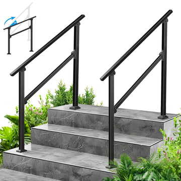 3 Step Hand Rails for Outdoor Steps, 2-Pack Metal Stair Railing Kit
