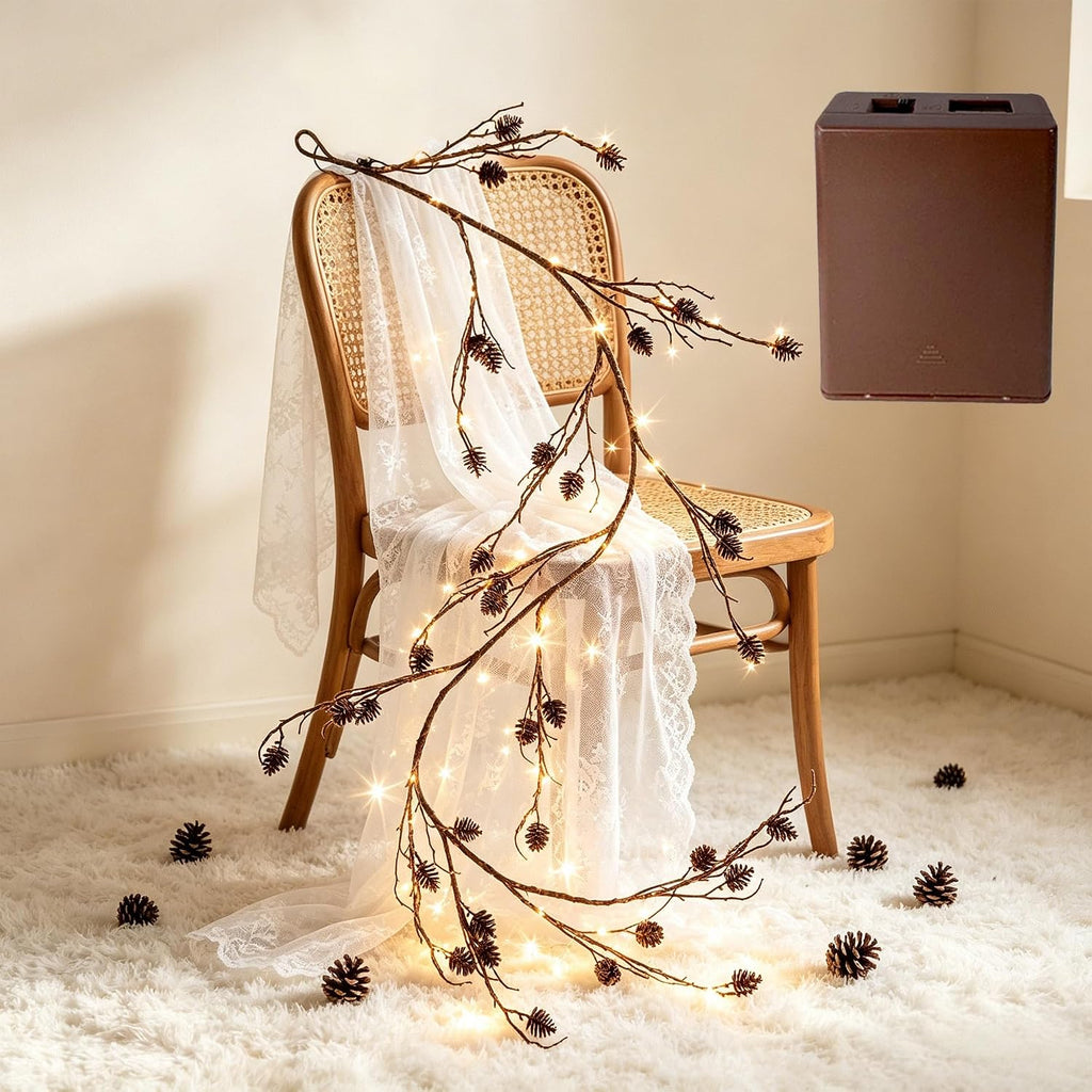 6ft Pre-Lit Pine Cone Christmas Garland with 120 Fairy Lights,Timer