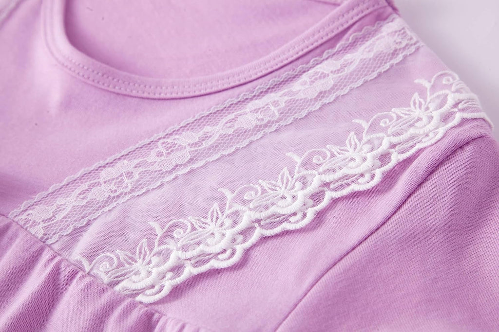 Girls Nightgowns Vintage Princess Night Gown Dress for Toddler Kids Short Sleeve Nightdress Pack