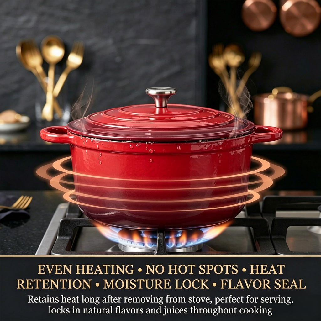 Nonstick Enameled Cast Iron Cookware Set, 5-Piece Pots and Pans Set with Lids, Skillet, Frying Pan, Saucepan & Dutch