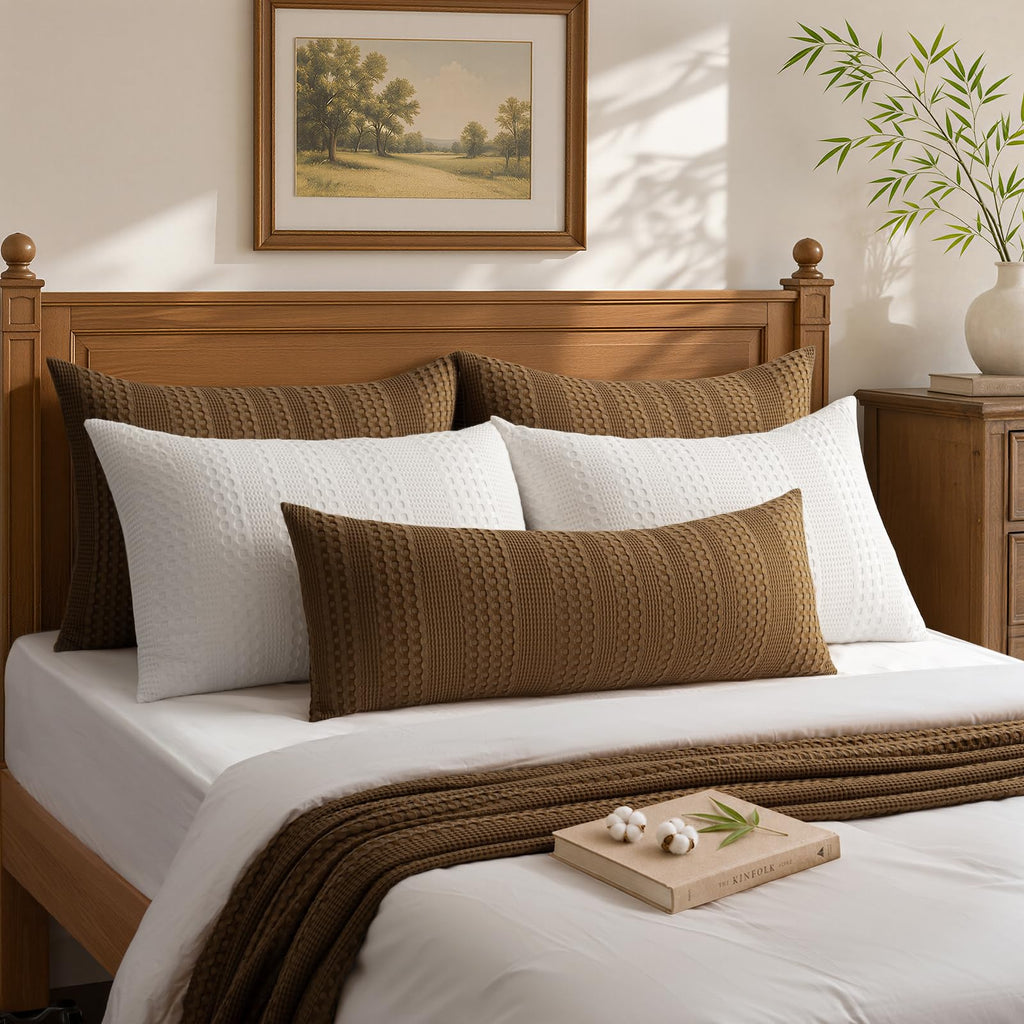 36x14 Inch Bamboo Body Pillowcase - Ultra Soft & Breathable, Waffle Weave Lumbar Body Pillow Cover for Couch Sofa