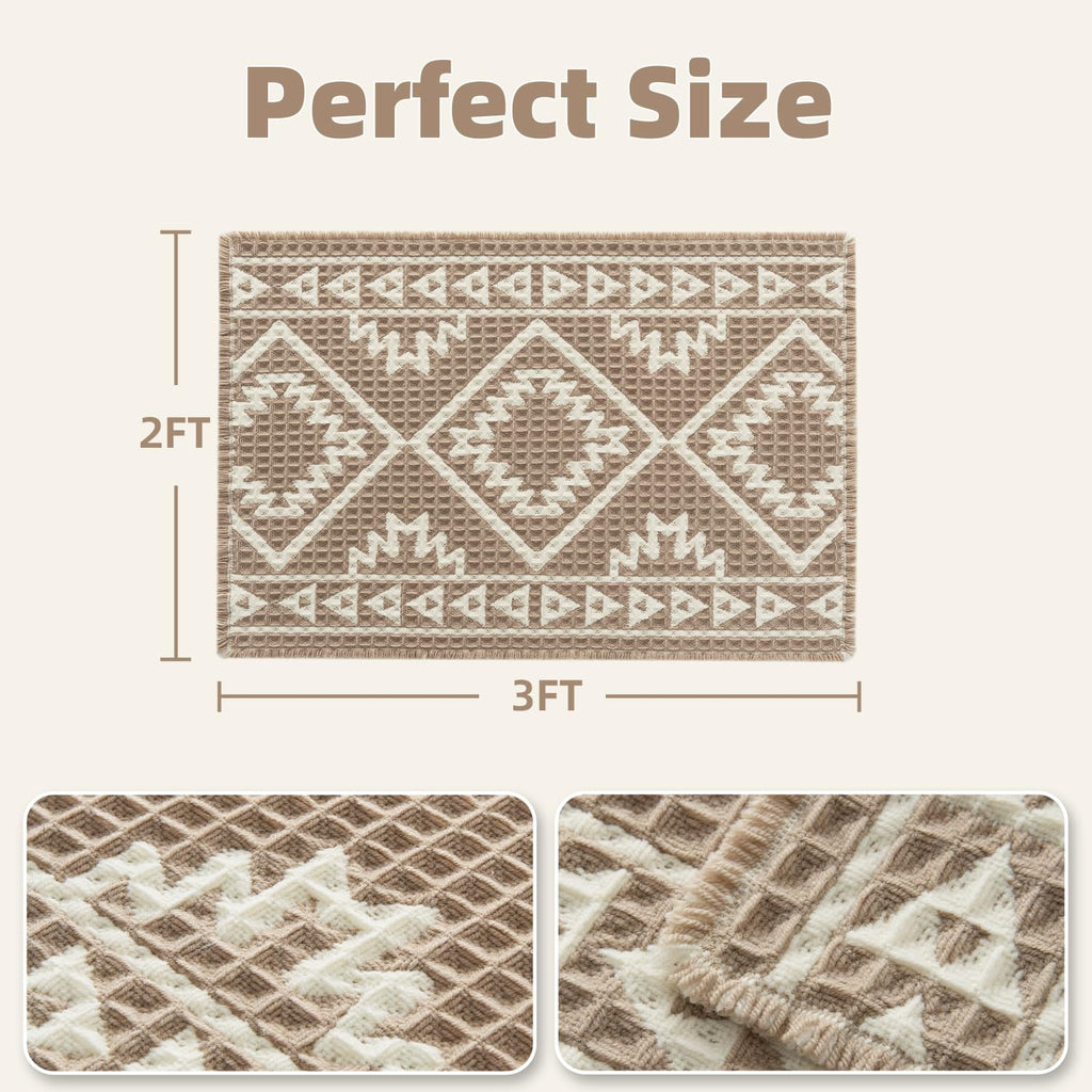 Waffle Bath Mat 24"x36"-Super Absorbent Bath Mats, Machine Washable Non Slip Bathroom Rug with Tassels, Soft