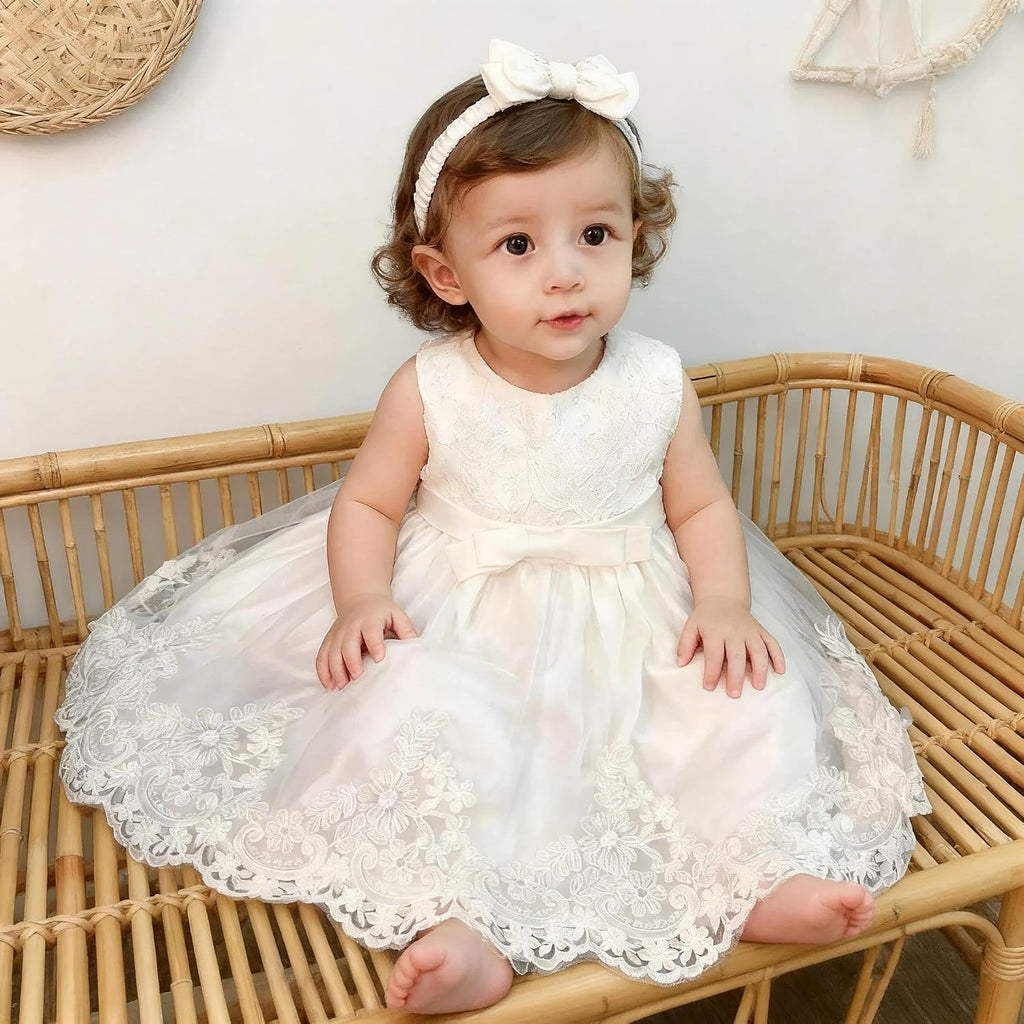 Toddler Baby Girls Embroideries Baptism Dresses Christening Special Occasions Gown for Baby Girl with Headwear