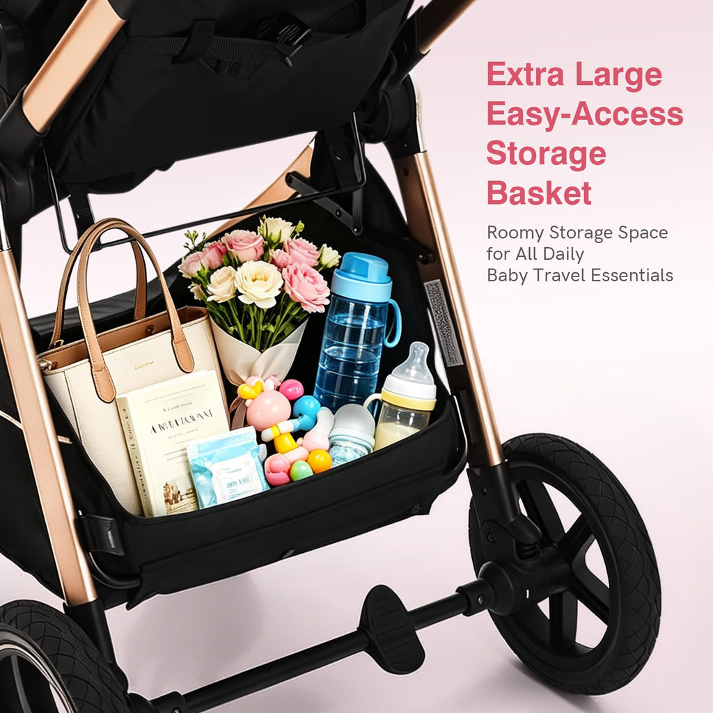 2-in-1 Convertible Baby Stroller, Reversible Fully Reclining Seat, One-Hand Fold, All-Wheel Suspension, Pink