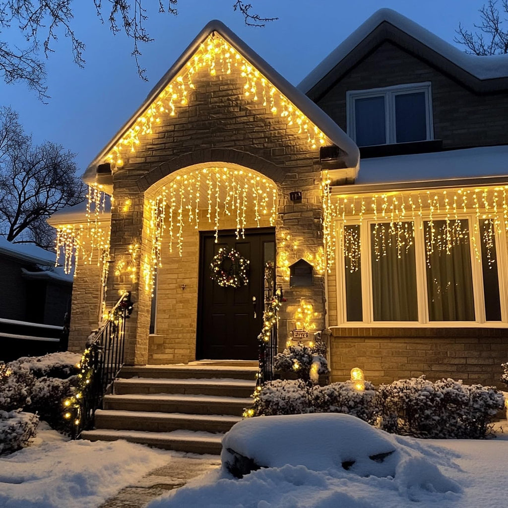 Bright Christmas Icicle Lights, 88.5 FT 1080 LED 8 Modes Curtain Fairy Lights with 180 Drops, Xmas String Lights