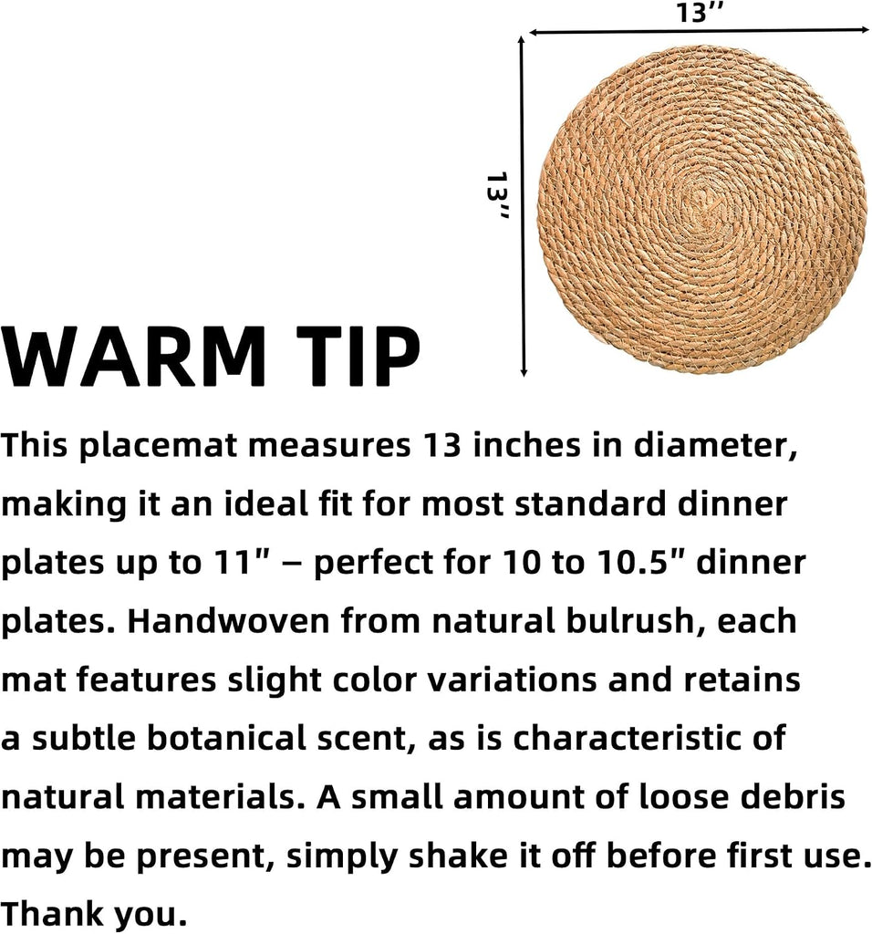 Inch Round Woven Plate Placemats, Farmhouse Rustic Straw Braided Chargers Place Mats, Large Boho Cattail - Set of 15