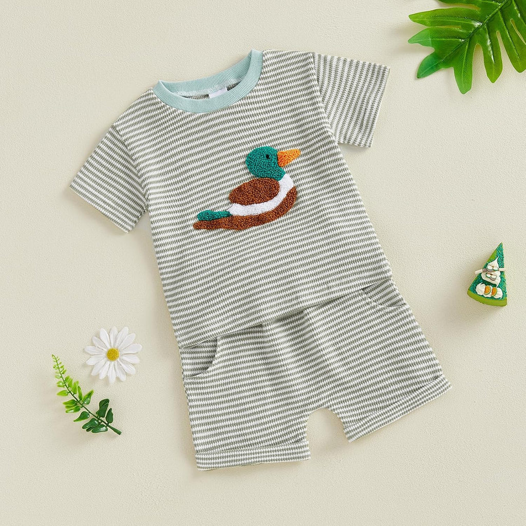 Toddler Baby Boy Summer Clothes Outfits Waffle Striped T-Shirt Short Set