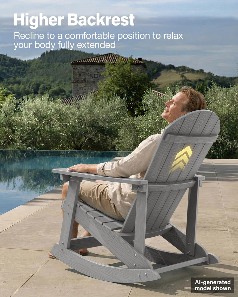Adirondack Rocking Chair Set of 2, All-Weather Resistant, Grey