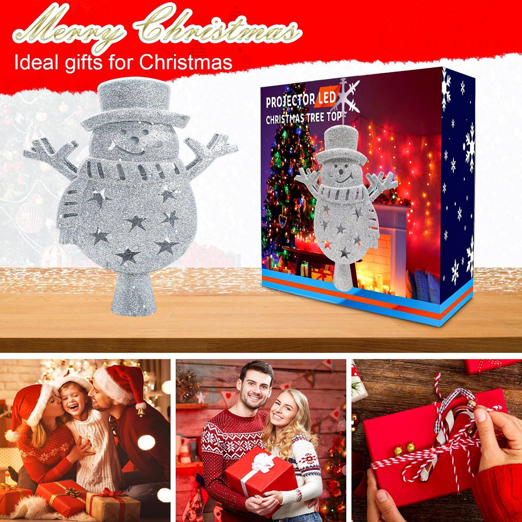 Christmas Tree Topper Projector Lights with 6 Pattern Modes, Sliver Snowman