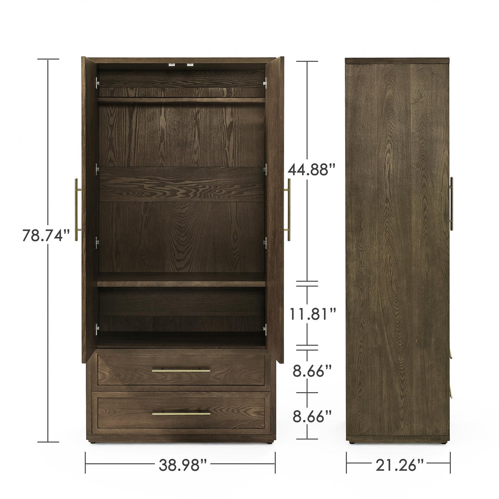 Solid Wood Armoire Wardrobe with Drawers, Storage Cabinet with Arched Doors