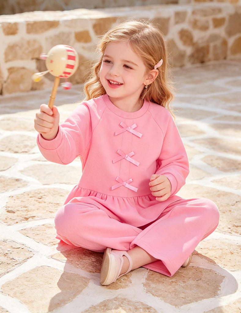Toddler Girls Clothes 2 Piece Solid Long Sleeve Ruffle Shirt Top Wide Leg Pants Sets Fall Winter Outfits