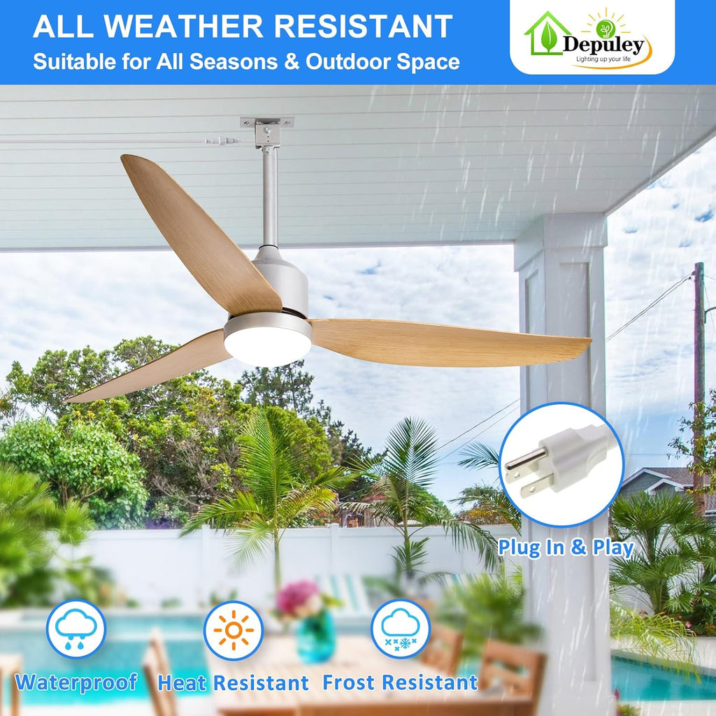 52 Inch Nickel Waterproof Gazebo Fans with Lights Outdoor Hanging - Plug in Remote App Control for Patio Indoor Farmhouse Porch - 6 Speed Reversible DC Motor A101-B0F4NPVQK4