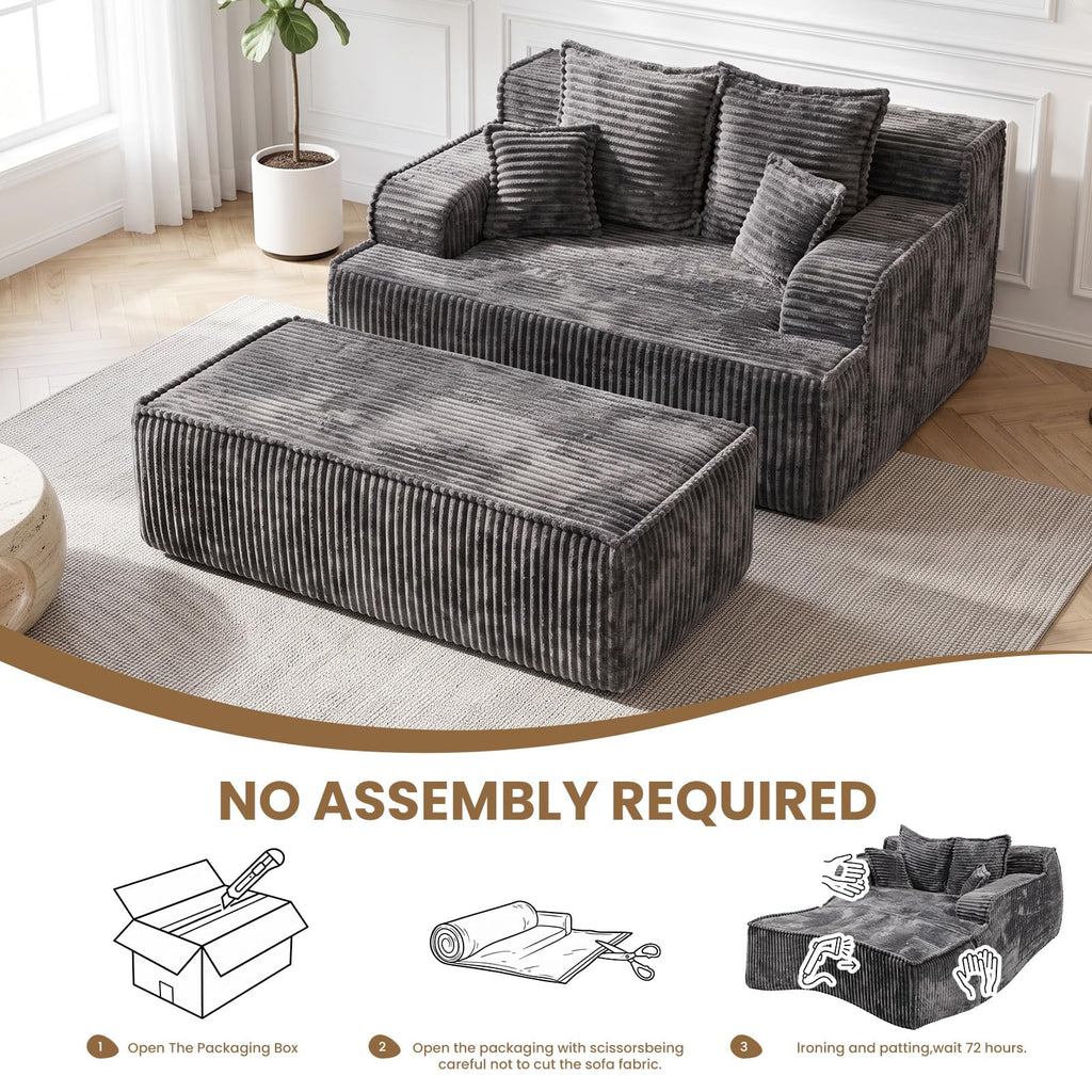 Chaise Lounge Chair Indoor, Oversized Boneless Chair Reading Chair, Comfy Boneless Small Couch, Double Size Sleeper