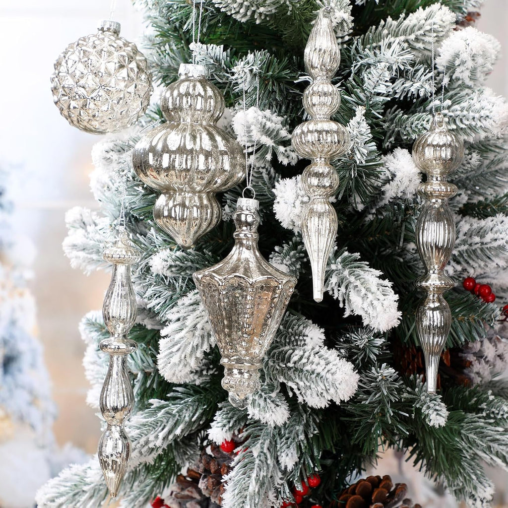 Vintage Silver Christmas Mercury Glass Ornament Set 7.87''