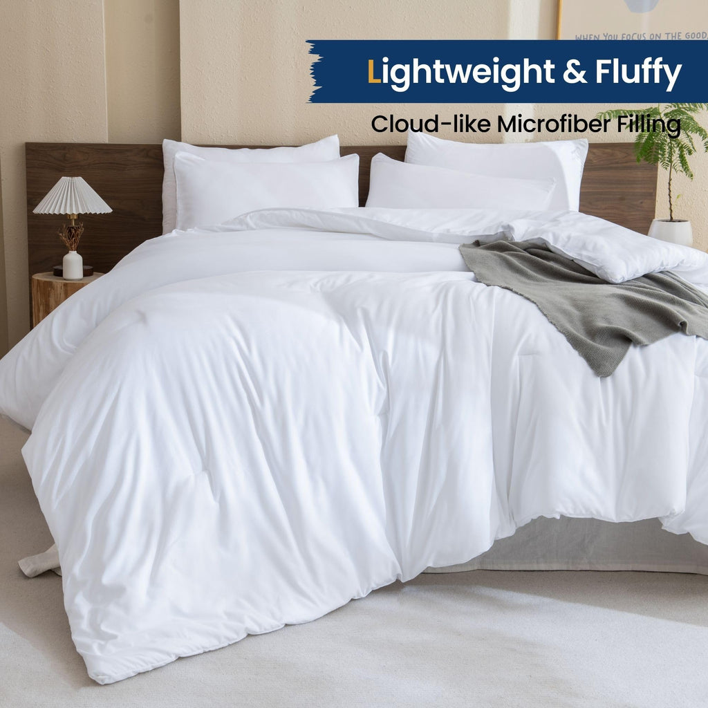 Classic Pure White Comforter King Size, 3 Pieces Boho Comforter Set, Lightweight Solid Bedding Set, All Seasons Soft