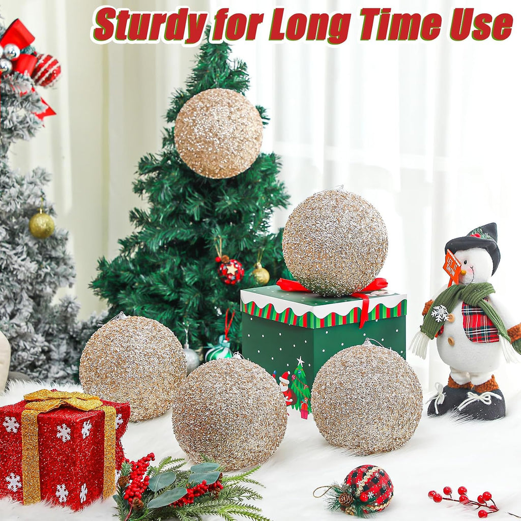 6 Pcs 8'' Extra Large Christmas Tree Ball Ornaments Oversized Huge Big Shatterproof Plastic Xmas Hanging Decorations
