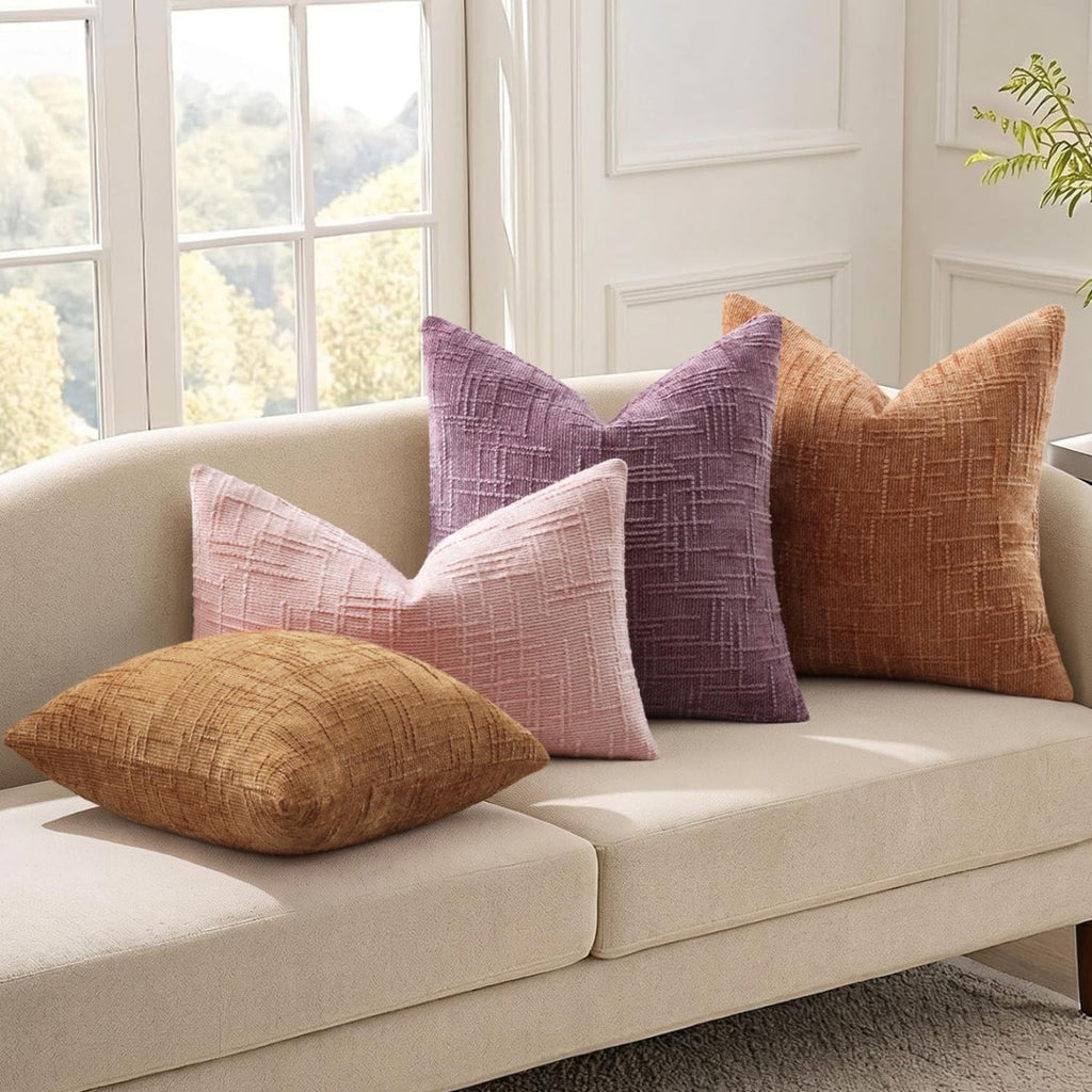 Textured Chenille Throw Pillow Covers 16x16 Set of 2 Light Pink